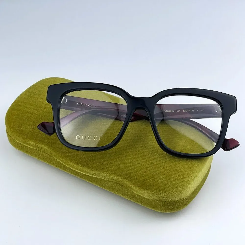 NEW Gucci GG0958O 008 Black Burgundy Square Unisex Eyeglasses